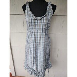 Converse One Star Blue  Plaid Ruffled Raw Hem Fully Lined Cotton Dress Size 8